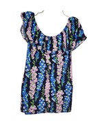 New Lilly Pulitzer XL Navy Blue Wynne Ruffle Front Floral Top - $49.52