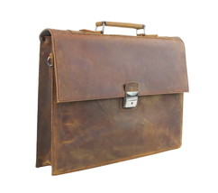 Vagarant Traveler 15 in. Slim Full Grain Leather Briefcase Laptop Bag w/Latch Lo - £133.11 GBP