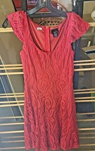 RED LACE DRESS SIZE SMALL LACE OVER SATIN LOOK  - £36.03 GBP