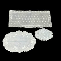 Lot of 3 Vintage Doilies Cream Cotton Linen Embroidered Eyelet Scalloped Variety - £9.07 GBP