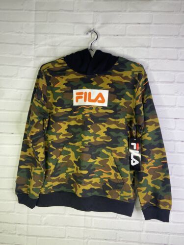 Fila Logo Camo Camouflage Long Sleeve Pullover Hoodie Boys Size M 10-12 NEW - $24.25