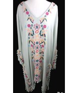 Cover Up Dress M ROMEO &amp; JULIET COUTURE BEACH EMBROIDERED GREEN V NECK S... - £27.29 GBP