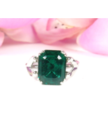 STERLING SILVER Vintage RING Solitaire GREEN Glass Gem Rectangle UNCAS S... - €28,01 EUR