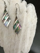 Mexican Sterling Silver Abalone Inlaid Quadrilateral Triangle Earrings - £34.72 GBP