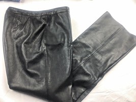 Woman&#39;s 100% Leather Long Pants Size 12 Black VS2 Made In India Vintage - $49.35
