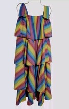 MDS Stripes Sizes 4 Rainbow Stripe Tiered Tent Midi Dress  - £117.95 GBP