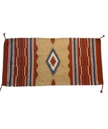 Vintage Southwest Woven Wool Rug Wall Hanging 20&quot; x 40&quot; Rust Blue Diamon... - $712.58 MXN