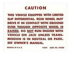 1959-1971 Corvette Decal Posi Traction Caution - £10.82 GBP