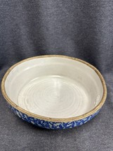 Antique Blue &amp; White Spongeware Stoneware Salt Glazed 9.25” Milk Bowl Crock - £42.84 GBP