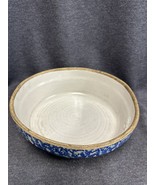 Antique Blue &amp; White Spongeware Stoneware Salt Glazed 9.25” Milk Bowl Crock - £43.39 GBP
