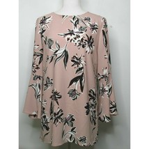 Halogen Bow Back Flare Sleeve Tunic Pink Black White Floral Size Small NWT - $3.97