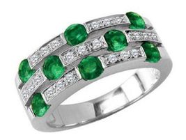 2.00 Ct Round Cut Green Emerald Women&#39;s Engagement Ring 14k White Gold Finish - £71.93 GBP