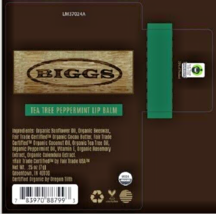 BIGGS Tea Tree Peppermint Lip Balm Net Wt 0.25 Oz USDA Organic,*Bigger T... - $7.97
