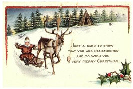 Christmas Greeting Children Sleigh Reindeer Whitney Made Postcard 1917 - £10.06 GBP