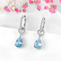 Natural Sky Blue Topaz Sterling Silver Drop Earrings 5.5 Cts Genuine Gemstone - £77.09 GBP+
