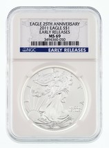 2011 American Silver Eagle 25th Anniversary Graded by NGC as MS-69 Early Release - £51.11 GBP