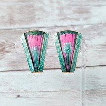 Vintage Clip On Earrings Large Retro Statement Pink &amp; Green - $16.99