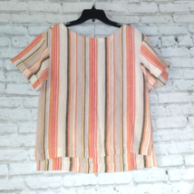 A New Day Top Womens XS Beige Orange Striped Short Sleeve Linen Blend Blouse - £12.53 GBP