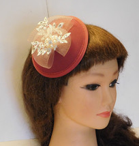 Pink Hat Fascinator with pink Bows  Crystal Lace and Pearl jewel Wedding... - $34.00