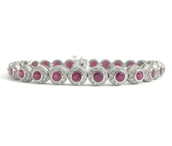 Authenticity Guarantee 
Bezel Set Ruby with Diamond Halo Bracelet 14K White G... - £4,416.42 GBP