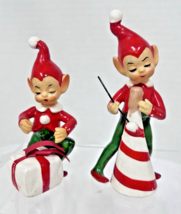 2 Vintage Josef Original Christmas Pixie Elfs Elves Painted Wrapping ASIS - $26.24