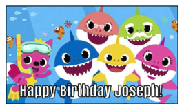 16 Large Personalized Baby Shark Birthday Stickers, 3.5&quot; x 2&quot;, Square, Tags - £9.76 GBP
