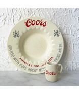 Vintage Coors Ashtray and Tiny Mug Cream Ceramic America&#39;s Fine Light Beer - $39.88 CAD