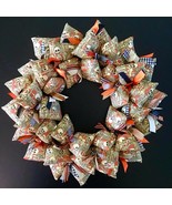 Smiling Skeleton Halloween Wreath Door or Wall Decor in Rustic Orange, B... - $52.35