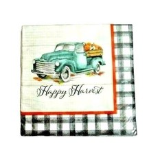 Happy Harvest Blue Truck 2-Ply Party Paper Napkins 36-pc Pumpkins Checks... - $8.57
