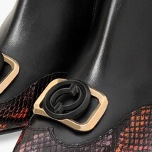 Gray Black & Fuchsia Leather Block Heel Women Boot image 3