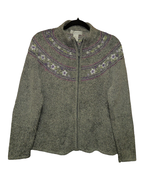 Vtg Dressbarn Woman XL Zip-up Cardigan Sweater Floral Embroidered Silk A... - $23.66