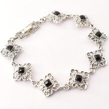Black Spinel Faceted Handmade Fashion Marcasite Bracelet Jewelry 7-8" SA 1273 - £3.18 GBP