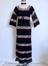 Vintage 60s 70s Crochet Lace Maxi Dress XS XXS Flower Power Embroidered ... - £99.91 GBP