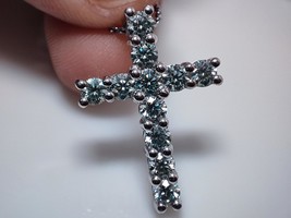 Lab Created Diamond Cross Necklace for Women And Men | Blue Green Round ... - $149.00