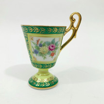 Small Demitasse Cup 1 oz Size Gold Tone Handle &amp; Trim Floral Design - $16.82