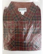 Haband Men&#39;s L Long Sleeve Button Front Red Plaid Flannel Shirt Pockets - £19.57 GBP