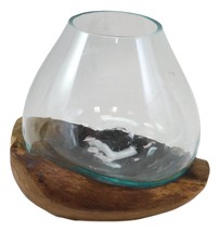 Balinese Handicraft Natural Driftwood With Fitted Hand Blown Glass Bowl 8.5"H - $64.99
