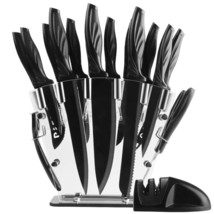 Knife Set with Block,Sharpener,Acrylic Stand 17 PCS Black High Carbon Stainless - £27.68 GBP