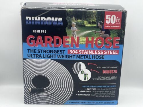 Binrova 50ft 304 Stainless Steel Light Weight Metal Garden Hose- Damaged Box - $49.99