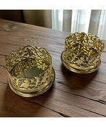 2 Vtg Metal Glow Wedding Unity GOLD Candle Pillar Holders Candleholder USA - $33.83 CAD