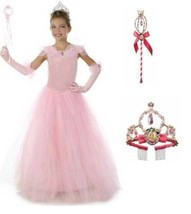 Girls Aurora Princess Pink Gown Dress, Tiara &amp; Wand Halloween Costume-size 4 - £27.15 GBP