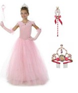 Girls Aurora Princess Pink Gown Dress, Tiara &amp; Wand Halloween Costume-si... - £27.84 GBP