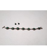 Vintage sterling silver 925 green cabochon bracelet &amp; Earrings-No Lock - $715.29 MXN