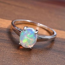 Natural Opal Oval Cut Engagement Ring, Rainbow Minimalist Jewelry, Wedding Gift - £86.30 GBP