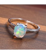 Natural Opal Oval Cut Engagement Ring, Rainbow Minimalist Jewelry, Weddi... - £84.94 GBP