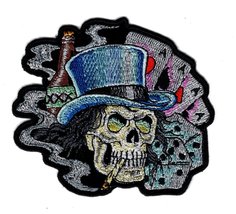 Dead Mans Hand Top Hat Skull Aces Iron on Sew on Patch (MTH1) - £7.18 GBP