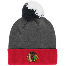 Reebok Chicago Blackhawks Face-Off Cuffed Knit Hat, Heather Gray, One Size - £11.84 GBP