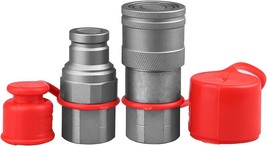 3/8&quot; Flat Face Hydraulic Quick Connect Couplers/Couplings with Dust Caps... - £35.91 GBP