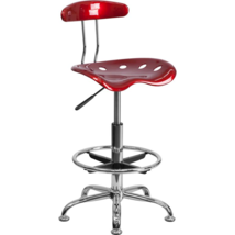 Vibrant Wine Red and Chrome Drafting Stool with Tractor Seat - £108.56 GBP