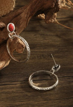 Boho 925 Silver Drop Hoop Stud Red Earrings Women Party Vintage Jewelry - £19.21 GBP
